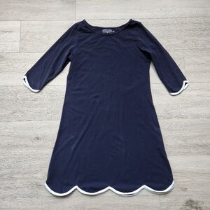 Duffield Lane Navy Blue Dress with White Trim Womens Small ¾ Sleeves Preppy
